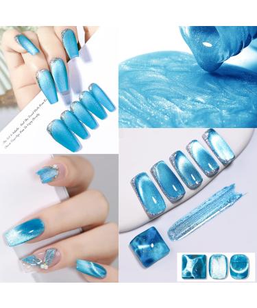 HOMOST Cat Eye Gel Nail Polish Set - 6 Sparkling Sea Blue Colors with Diamond Effect - Buy Online on GoSupps.com