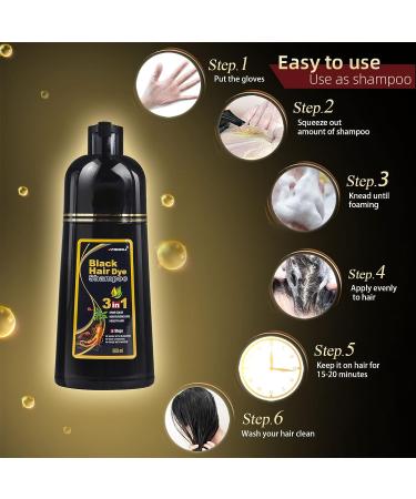 COSMTEK MEIDU Black Hair Dye Shampoo | 3-in-1 Semi-Permanent Hair Color for Women & Men | Herbal Ingredients | 100% Grey Coverage | 17.6 Fl oz - Buy Online on GoSupps.com