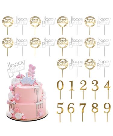 Acrylic Cake Topper 30PCS Happy Birthday Cake Topper Acrylic Cake Number 0-9 Birthday Cake Pick Cupcake Toppers for Birthday Party Cake Desserts Pastries Decorations