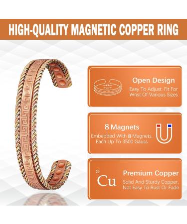 Enercoppex Adjustable Magnetic Copper Bracelet - 8 Powerful 3500 Gauss Magnets for Wellness & Balance | Effective Therapy in Silver - Buy Online on GoSupps.com