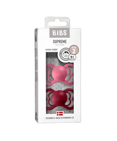 BIBS Supreme Baby Pacifier 2-Pack | Made in Denmark | BPA Free | Symmetrical Nipple | Natural Rubber Latex | Size 2 (6-18 Months) | Coral/Ruby - Buy Online on GoSupps.com