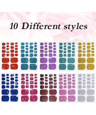10 Sheets Toe Nail Polish Stickers Glitter Toenail Nail Polish Strips Decals Full Wraps Self Adhesive Toe Nail Tip Full Toe Nail Wraps for Women Girls DIY Nail Decor Art - Buy Online on GoSupps.com