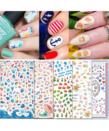 TailaiMei Summer Beach Nail Stickers  1500+ Pcs Self-Adhesive DIY Nail Art Decals Shark Nautical Turtle Design (12 Sheets) Summer  12 Sheets - Buy Online on GoSupps.com