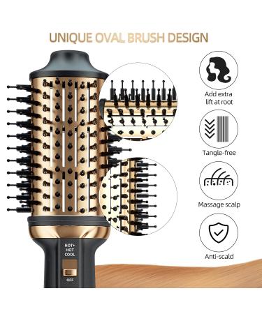 Plavogue Dual Voltage Hair Dryer Brush Volumizer - Travel Salon Blowout Brush, Negative Ionic, One-Step Hot Air Brush - International Upgraded Version (Black Gold) - Buy Online on GoSupps.com