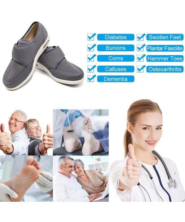Men's Diabetic Edema Lightweight Walking Shoes | Wide Mesh Sneakers for Elderly Swollen Feet | Adjustable Strap, Easy On/Off | Plantar Fasciitis Relief - Gray, Size 13 - Buy Online on GoSupps.com