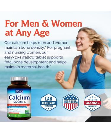 Innate Vitality Calcium 1200 mg with Vitamin D3 5000IU Vitamin D3 Absorbable Calcium Supplement Non GMO No Gluten for Bone Immunity 90 Tablets - Buy Online on GoSupps.com