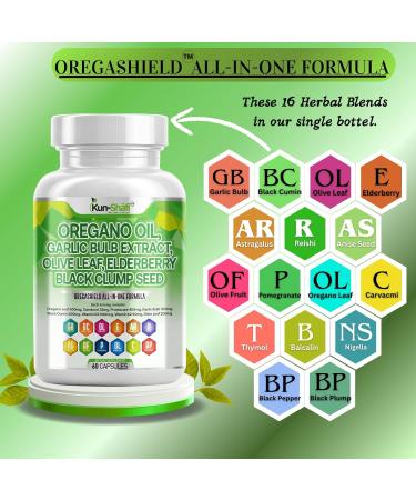 Kun Shafi Oregano Oil Garlic Extract Olive Leaf Black Seed Oil - Immune Support & Digestive Health Supplement for Women and Men with Vitamin D3 & Zinc - 1Pack - Buy Online on GoSupps.com