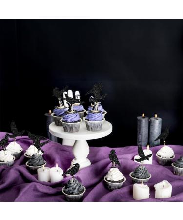 24Pcs Black Crow Cupcake Toppers Glitter Raven Halloween Cupcake Picks for Horror Crow Halloween Theme Birthday Party Cake Decorations Supplies - Buy Online on GoSupps.com