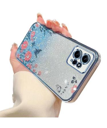 Tivenfezk nadoli glitter diamond case for xiaomi redmi note 12 4g sparkle flower butterfly cell phone case soft slope cover frame glossy silicone rhino etui protective cover xiaomi redmi note 12 4g blue