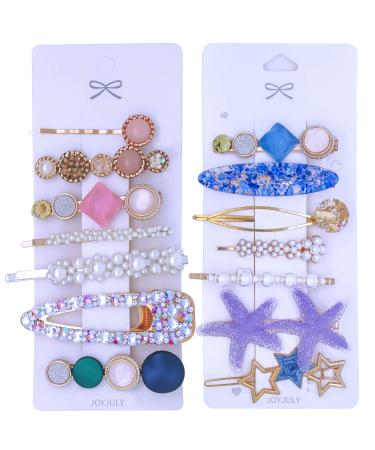JOYJULY Hair Barrettes for Women - 14pcs Pearls Hair Clips Acrylic Resin Hair Pins Glitter Crystal Bobby Pins Hair Accessories for Women Girls colorful