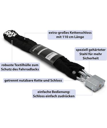 Kohlburg Extra-Long Chain Lock 110cm | 8mm Thick Bicycle Lock with 3 Keys | Secure Bike & E-Bike Lock - Buy Online on GoSupps.com