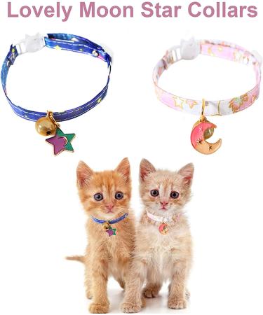 HACRAHO Breakaway Cat Collar 2 PCS - Adjustable Moon Stars Safety Collar for Cats Kittens Puppies - Pink and Blue - Buy Online on GoSupps.com