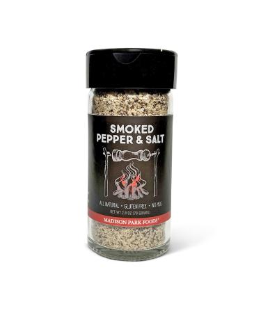 Hickory Smoked Butcher Ground Tellicherry Peppercorns - Gourmet Sea Salt Premium Chef Seasoning Grill, Stove, Table - The Perfect Taste All Natural Gluten Free No MSG, by Madison Park Foods 2.8 Ounce Recycled Glass Spice Jar Hickory Smoked Peppercorns