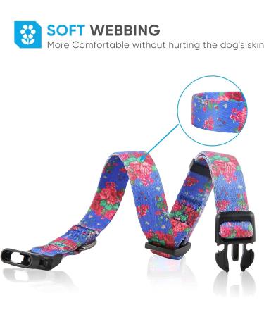 Heele Dog Collar - Adjustable Patterned Collars for Small Medium & Large Dogs | Comfortable & Robust - Blue Flowers 34-53cm - Buy Online on GoSupps.com
