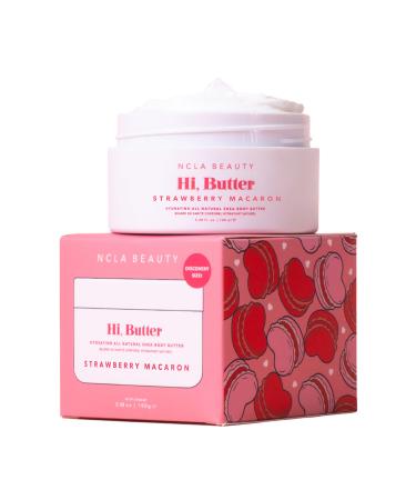 NCLA Beauty Hi Butter All Natural Body Butter - Body Moisturizer with Notes of Strawberry Peonies Jasmine Amber - Strawberry Macaron - 3.4 oz