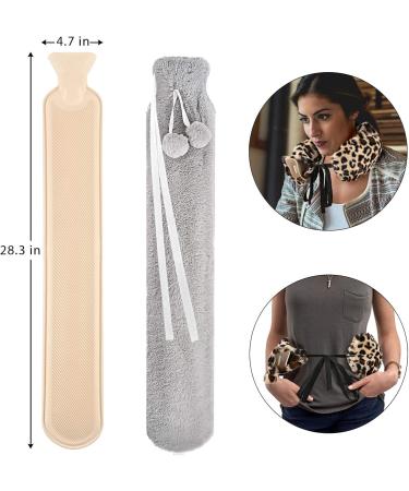 Long Hot Water Bottle with Plush Cover - 2L Leak-Proof Heat Therapy for Neck Waist & Belly - Portable & Comfortable - Buy Online on GoSupps.com