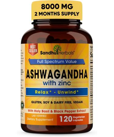Sandhu Herbals Zinc 30mg Supplement and Organic 4 in 1 Ashwagandha Capsules with Zinc| Supports Healthy Skin Immune System| Non-GMO - Buy Online on GoSupps.com