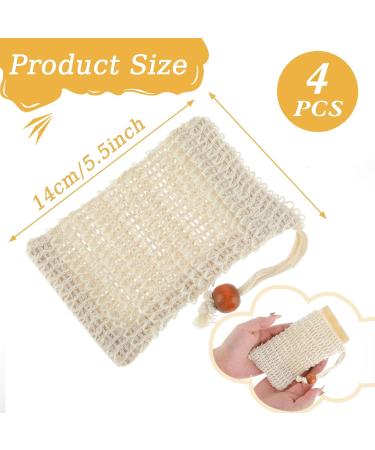Soap Pouch 4-Pack | Natural Cotton & Sisal Soap Saver Bags | Eco-Friendly Travel Essential | Plastic-Free Soap Net for Foaming Drying & Massage - 5.5x3.34 in - Buy Online on GoSupps.com