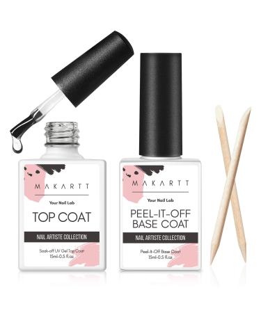 Makartt Peel Off Base Coat and Top Coat 2 * 15ml Long Lasting Shine Clear No Wipe Gel Top Coat Base Coat Nail Polish No Filing Soaking-off Needed for Nail Art Home DIY Manicure Salon Peel Off Base Coat&top Coat