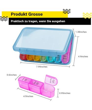 7-Day Pillbox with 3 Compartments | German Medication Organizer | 21 Compartment Tablet Box for Daily Use - Blue Housing - Buy Online on GoSupps.com