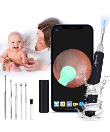 Blumway wifi ear otoscope 3.5mm 1080p HD ear endoscope ear cleaner ear camera with 6 led light ears cleaning ear wax removal for baby children adults with iOS Android (black)
