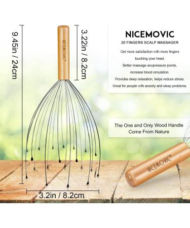 NICEMOVIC Head Massager - Wooden Handle 20 Fingers Head Scratcher for Relaxation | 2-Pack Wellness Tool - Buy Online on GoSupps.com