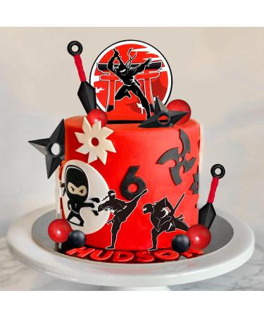 DRWATE Ninja Cake Topper Samurai Birthday Cake Decorations with Red Black balls for Ninja Samurai Party Baby Shower Warrior Theme Birthday Party Supplies (01) - Buy Online on GoSupps.com