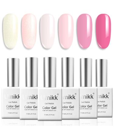 Umikk gel nail polish 6 ballerina colors set white light pink gloss shimmer light pink tone white light pink pink 7.5 ml UV-LED healing soaking ballerina 7.5 ml (6 Pack)