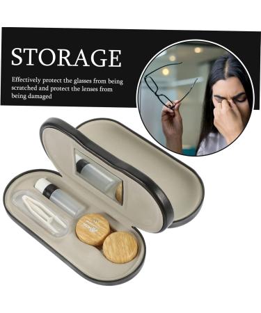 Portable 2-in-1 Glasses Case & Contact Lens Holder with Mirror | Oatipho Compact Organizer Set | Travel PU Leather 15.8x7.4cm - Buy Online on GoSupps.com