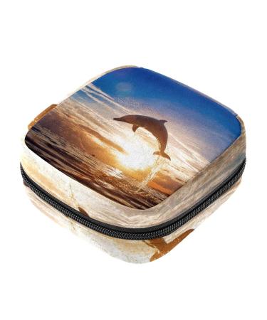 Delphin Jumping Sunset Sea Water Surface Sanitary Napkin Storage Pocket Menstruation Pad Bag Portable menstrual cup pocket with zipper for teenage girls women women