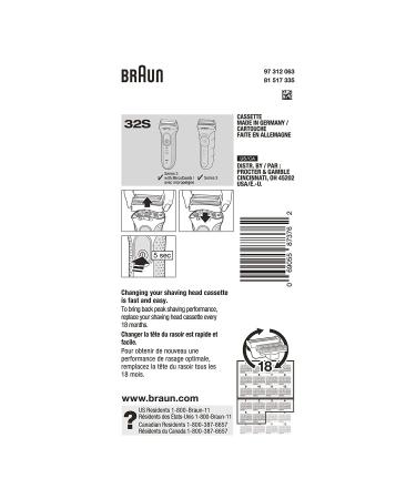 Braun Series 3 32S Foil & Cutter Replacement Head for Models 3000s, 3010s, 3040s, 3050cc, 3070cc, 3080s, 3090cc - Quality Replacement Head - Buy Online on GoSupps.com