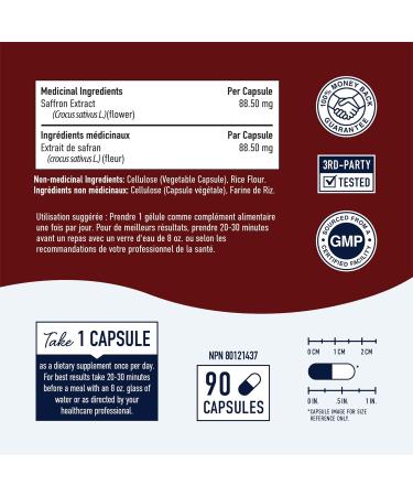 Saffron Extract Supplement 88.5mg | 90 Capsules | 100% Saffron Supplements for Men and Women | Powerful 3:1 Extract Ratio for Antioxidant Support | Gluten-Free Non-GMO Vegetarian 3rd-Party Tested - Buy Online on GoSupps.com