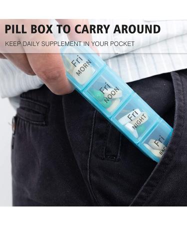 Pill Box 4 Times a Day Betife Weekly Organiser - Green | 7 Day Pill Dispenser with 4 Compartments for Medication, Vitamins & Supplements - Buy Online on GoSupps.com