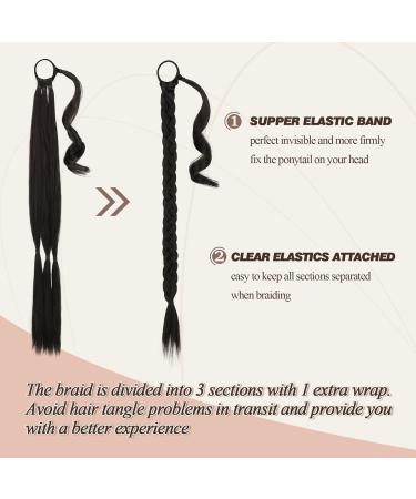 BARSDAR 76cm 2PCs Long Braided Ponytail Extensions Soft Synthetic Hair Wraps for Women Dark Brown Hair DIY - Buy Online on GoSupps.com