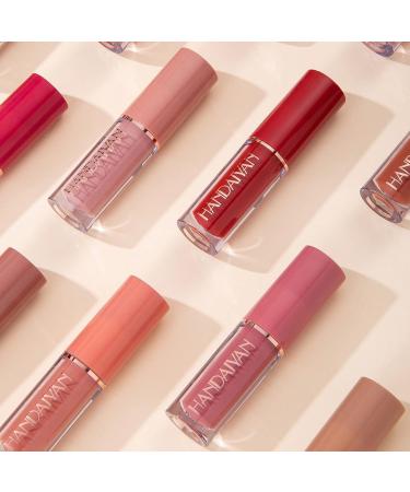 Rechoo 12 Colors Matte Ink Lipstick Set | Waterproof Long-Lasting Lip Tint | Non-Stick Cup Liquid Lip Gloss - Nude & Rose Pink Tones for Makeup - Buy Online on GoSupps.com