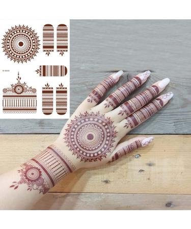 Exquisite Brown Flower Lace Henna Temporary Tattoos for Women - Waterproof & Removable - 6 Sheets - Buy Online on GoSupps.com