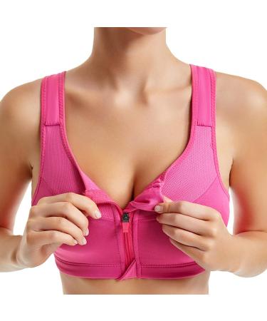 Routinfly 3-Piece Women's Sports Bra Set Zip Front Plus Size Everyday Bralette for Fitness Running & Nursing Comfortable Hot Pink XL - Buy Online on GoSupps.com