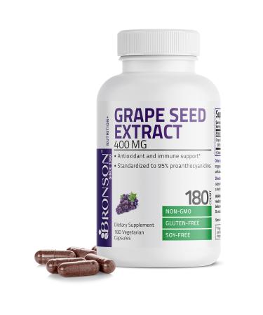 Bronson Grape Seed Extract 400 mg - Antioxidant & Immune Support - Standardized Extract with 95% Proanthocyanidins- Non GMO, 180 Vegetarian Capsules - Buy Online on GoSupps.com