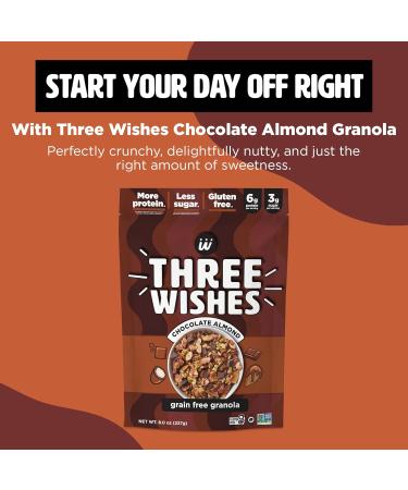Three Wishes Muesli amande au chocolat (lot de 4) C r ales sans gluten 6 g de prot ines et 3 g de sucre pour petit-d jeuner et collation sains emporter v g talien casher et sans c r ales Amande au chocolat 8 g (Lot de 4) - Buy Online on GoSupps.com