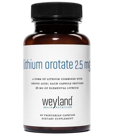 Lithium Orotate 2.5mg (1 Bottle) 60 Vegetarian Capsules Lithium Supplement Supports Healthy Mood Behavior Memory and Wellness 60 Count (Pack of 1)