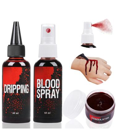 Fake Blood Set 60ml Fake Blood Spray and 60ml Dripping Blood and 40ml Coagulated Gel Blood Halloween Washable Fake Blood Makeup for Clothes Zombie Vampire Cosplay & Dress Up (Sets) - Buy Online on GoSupps.com