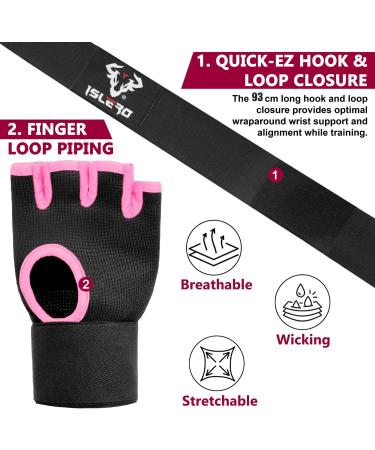 Islero Boxing Bandages 93cm Fast Long Wrist Loops Gel Inner Gloves Padded Protection for Muay Thai MMA Martial Arts Boxing & Speedbag S/M Rose - Buy Online on GoSupps.com