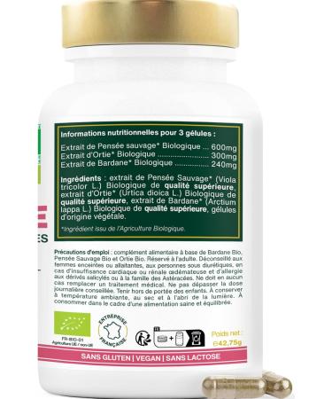 Organic Clean Skin | Oily and Problem Skin | Regulates Sebum Production | Detoxifies and Purifies | Burdock Wild Thought Nettle | 60 Capsules of 380mg | Made in France | Superior Quality - Buy Online on GoSupps.com