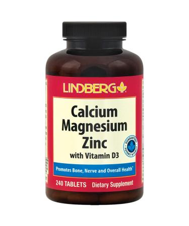 Calcium Magnesium Zinc | 240 Caplets | with Vitamin D3 and Boron | Vegetarian Non-GMO Gluten Free Supplement | by Lindberg 240 Tablets