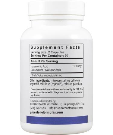 Patient One Hyaluronic Acid 100mg | Supplement to Support Hydrated, Youthful Skin and Joint Health* | 120 Capsules - Buy Online on GoSupps.com