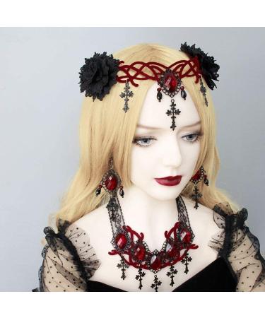 Caiguoer Halloween Headband Black Floral Hair Accessories Gothic Vampire Reaper Cosplay Halloween Party Cross Headwear for Ladies Women - Buy Online on GoSupps.com