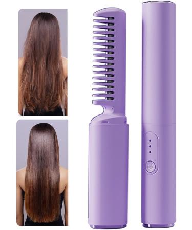 1/3 Hair Straightener & Smoothing Brush - Fast Heating Portable Electric Hair Flat Iron Comb in Purple - Buy Online on GoSupps.com