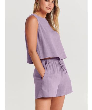 ANRABESS Womens Summer 2 Piece Purple Shorts Set - Sleeveless Crop Top Tank, High Waisted Shorts Romper with Pockets (Size Large) - Buy Online on GoSupps.com