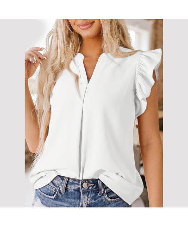 Women's Linen Shirt Oversized Blouse Summer Short Sleeve Button Casual Tee V-Neck Loose Fit Business Office Cotton T-Shirts 51-qppoj-white-4 L - Buy Online on GoSupps.com
