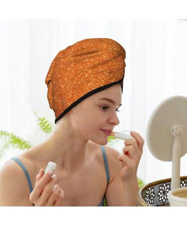 Orange Glitter Hair Towel Wrap - Quick Drying Turban with Button | Soft & Absorbent Hair Drying Towel for All Hair Types - Buy Online on GoSupps.com